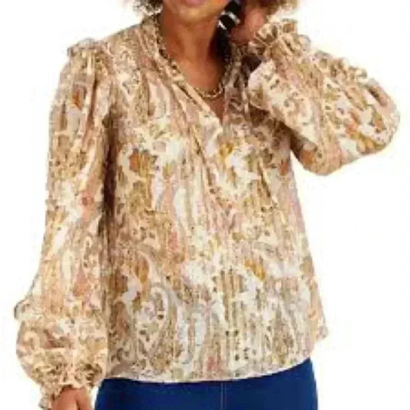 NWT, womens size XL inc brand paisley print chiffon peasant blouse, # B641 - Picture 1 of 6